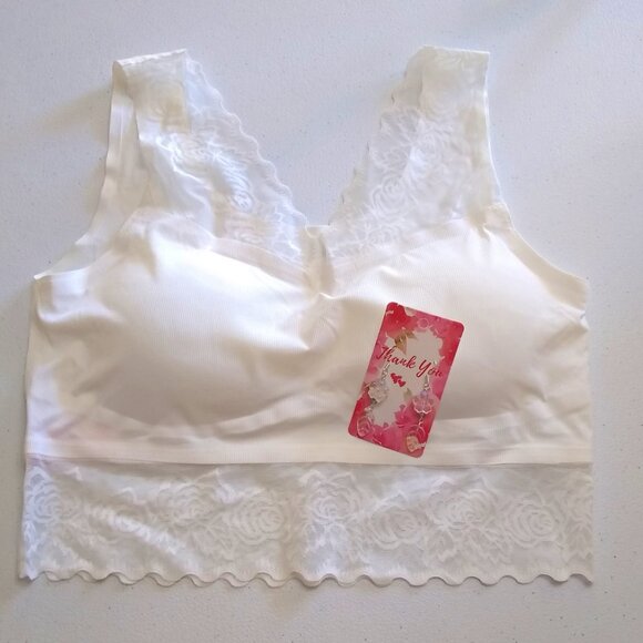 L/XL White Lace Boudoir Bralette w. Matching Floral Earrings! Feminine Seductive - Picture 1 of 14
